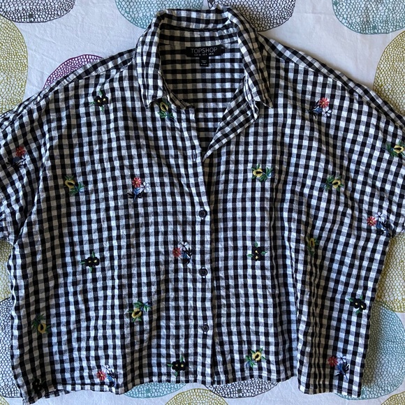 TOPSHOP / plaid embroidered crop - Picture 3 of 7